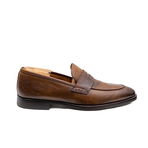 Di Bianco SPQR Men's Brera' Brown Pebble Grained Leather Loafers – Size US 12 - Picture 3 of 13